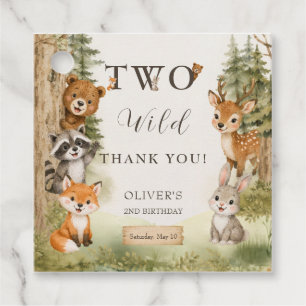 Watercolor Rustic Woodland Two Wild 2nd Birthday Favour Tags