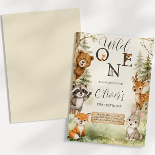 Watercolor Rustic Woodland Wild One 1st Birthday Invitation