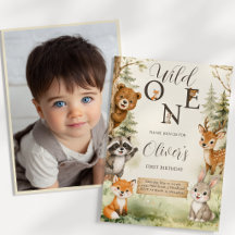 Watercolor Rustic Woodland Wild One 1st Birthday P
