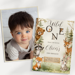 Watercolor Rustic Woodland Wild One 1st Birthday P Invitation