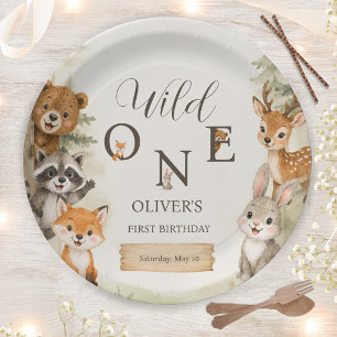 Watercolor Rustic Woodland Wild One 1st Birthday Paper Plate