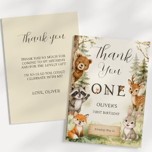 Watercolor Rustic Woodland Wild One 1st Birthday Thank You Card