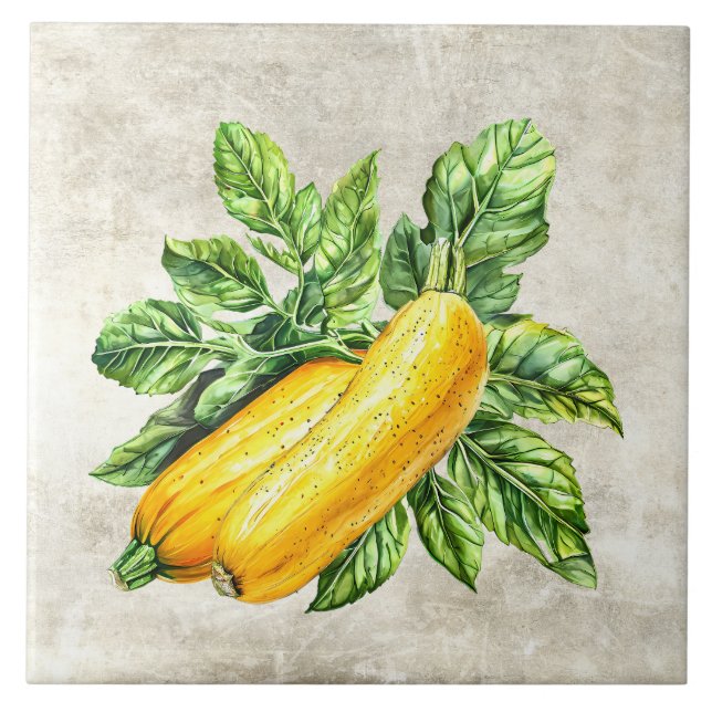 Watercolor Rustic Yellow Squash Faux Texture  Ceramic Tile (Front)