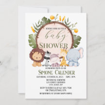 Watercolor Safari Animal Baby Shower Invitation