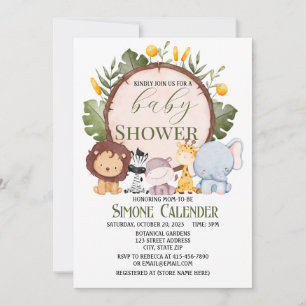 Watercolor Safari Animal Baby Shower Invitation