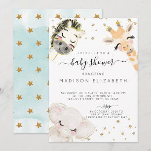 Watercolor Safari Animal Baby Shower Invitation