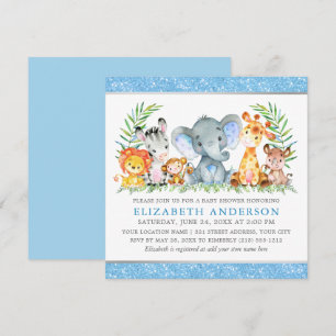 Watercolor Safari Animals Baby Shower Blue Square Invitation
