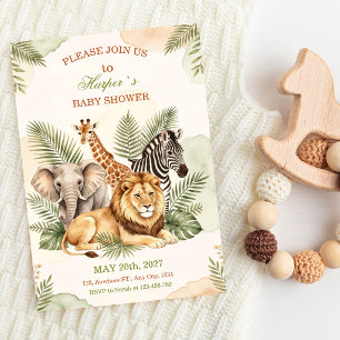 Watercolor Safari Animals Baby Shower Invitation