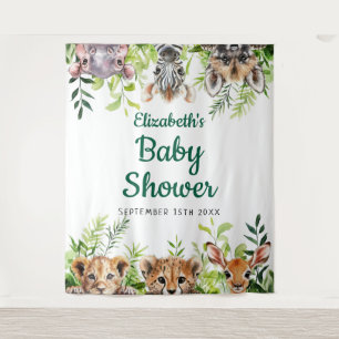 Watercolor Safari Animals Baby Shower Photo Prop Tapestry