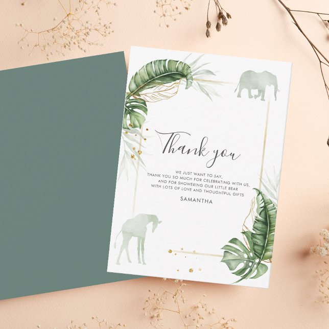 Watercolor Safari Animals Baby Shower Thank You Card (Watercolor Safari Animals Baby Shower Thank You Note Card)