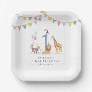 Watercolor Safari Animals Birthday Paper Plate