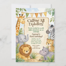 Watercolor Safari Animals Birthday Party