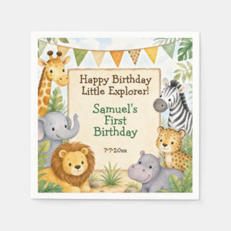 Watercolor Safari Animals Birthday Party Napkin