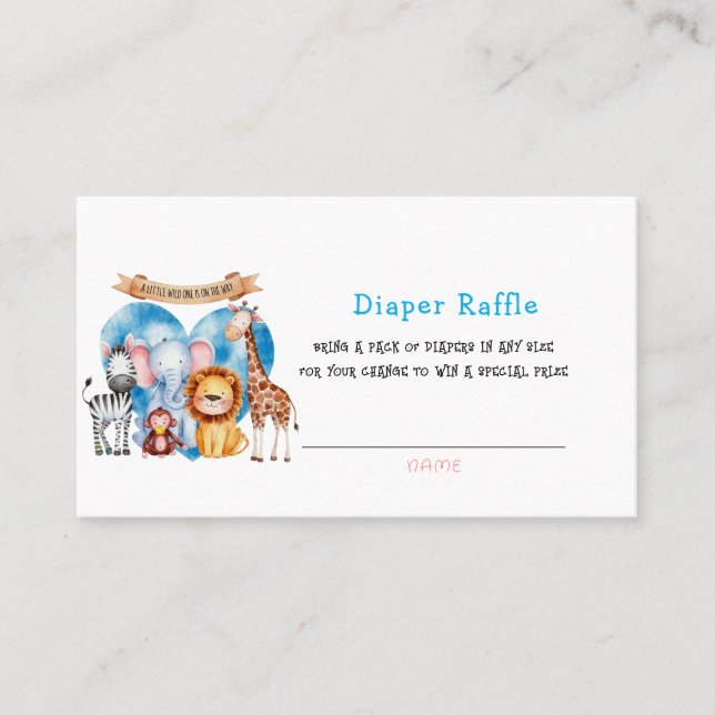 Watercolor Safari Animals Boy Diaper Raffle Business Card (Front)