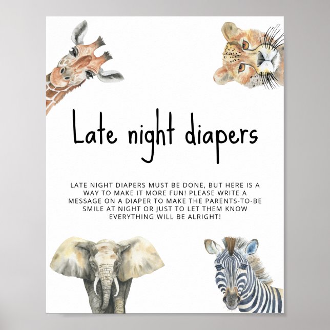 Watercolor safari animals - Late Night diapers Poster (Front)