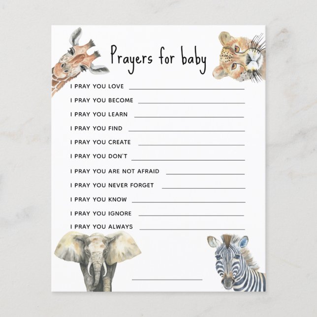Watercolor safari animals - prayers for baby (Front)