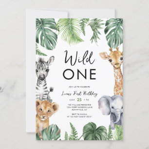 Watercolor Safari Animals Wild One Birthday Invitation