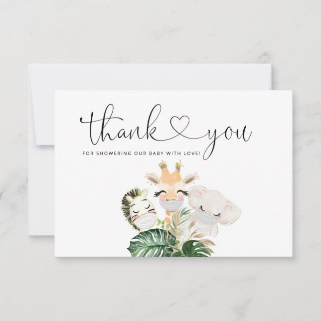 Watercolor safari animals with masks Thank you Card (Front)