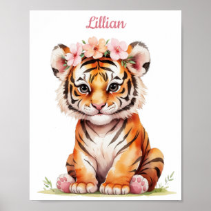 Watercolor Safari Art for Girls Baby Tiger Poster