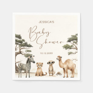 Watercolor Safari Cute Animals Baby Shower Napkin
