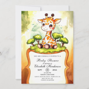 Watercolor Safari Giraffe Baby Shower Invitation