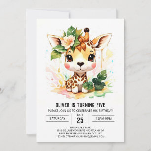 Watercolor Safari Giraffe Birthday Invitation