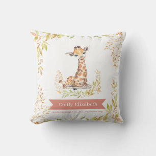 Watercolor Safari Giraffe Nursery Birth Stat Cushion