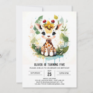Watercolor Safari Journey Giraffe Birthday Invitation
