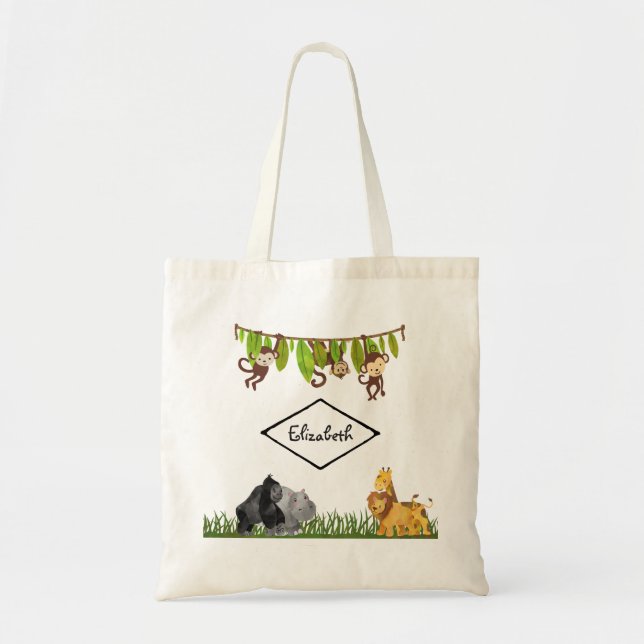 Watercolor Safari Jungle Animal Illustration Tote Bag (Front)