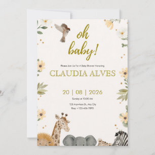 Watercolor Safari Jungle Animals Baby Shower Invit Invitation