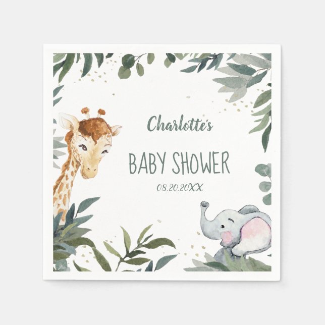 Watercolor Safari Jungle Baby Shower Paper Napkins (Front)
