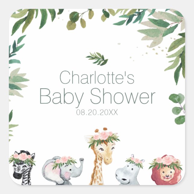 Watercolor Safari Jungle Baby Shower Sticker (Front)