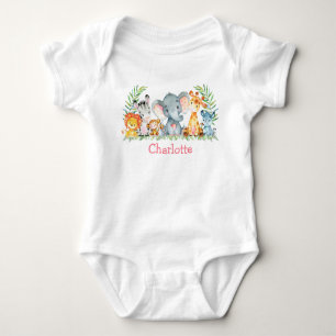Watercolor Safari Jungle Cute Baby Animals Baby Bodysuit