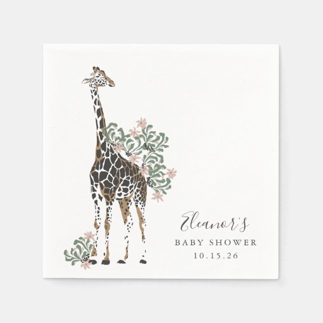 Watercolor Safari Theme Giraffe Modern Baby Shower Napkin (Front)