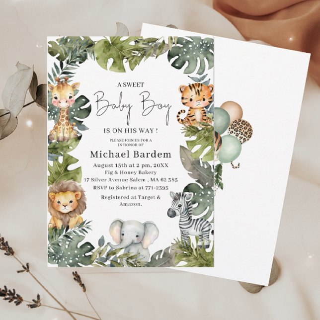 Watercolor Safari Wild One 1st Birthday Boy Invita Invitation (Creator Uploaded)