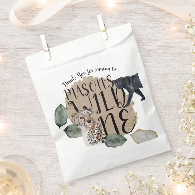 Watercolor Safari Wild One Animal Birthday Party Favour Bag (Clipped)