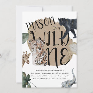 Watercolor Safari Wild One Animal Birthday Party Invitation