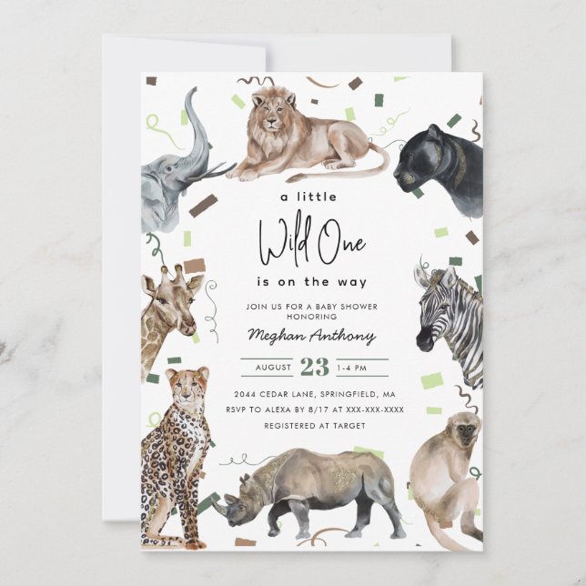Watercolor Safari Wild One Baby Shower Invitation (Front)