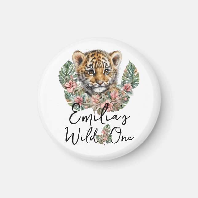 Watercolor Safari Wild One Baby Tiger Cub Birthday Magnet (Front)