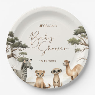 Watercolor Safari Wildlife Animals Baby Shower Paper Plate