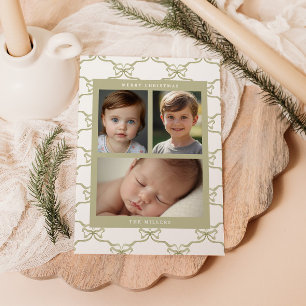 Watercolor Sage Bow Pattern Holiday Card