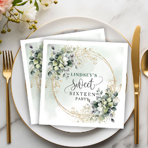Watercolor Sage Green 16th Birthday Party Napkins