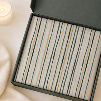 Watercolor Sage Green and Soft Gold Striped Tissue Paper