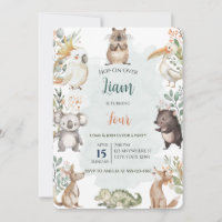Watercolor Sage Green Australian Animals Birthday