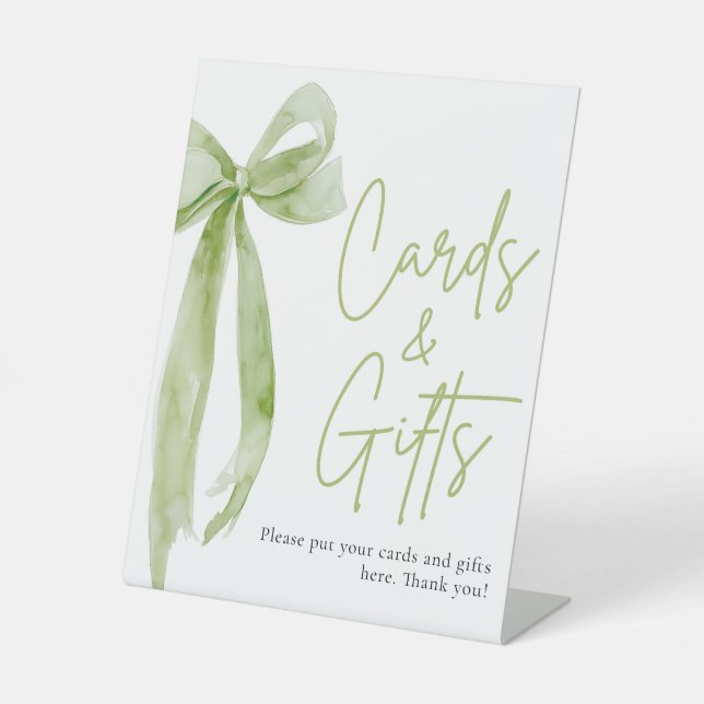 Watercolor Sage Green Bow Cards and Gifts Sign (Front)