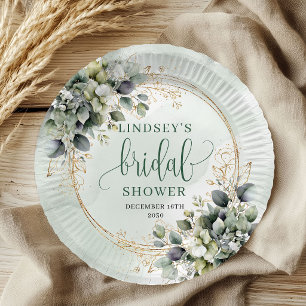 Watercolor Sage Green Bridal Shower Paper Plates