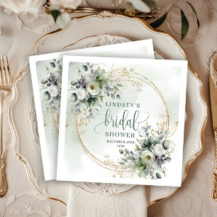 Watercolor Sage Green Bridal Shower Party Napkins
