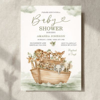 Watercolor Sage Green Cute Noah's Ark Baby Shower
