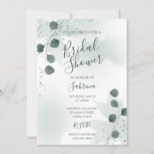 Watercolor Sage Green Eucalyptus Bridal Shower Invitation