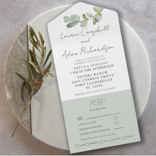 Watercolor Sage Green Eucalyptus Wedding All In One Invitation